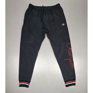 Champion Sweatpants Mens Medium Black Reverse Weave Joggers Leg Spellout